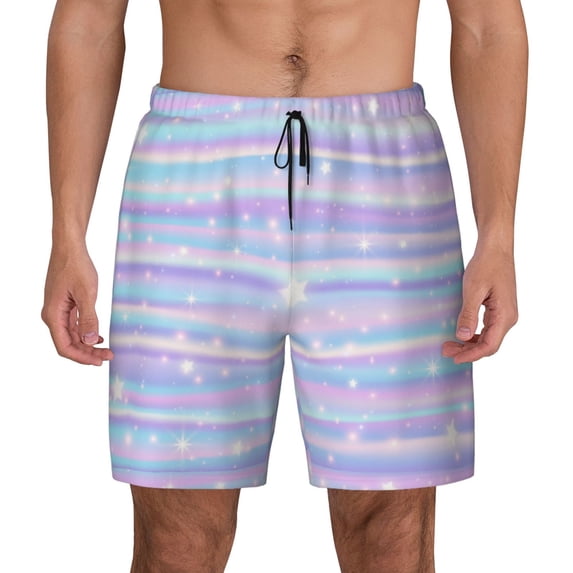 Fotbe Striped Gradient Men’s Swim Trunks Quick Dry Swim Shorts Board Shorts with Mesh Lining-3X-Large