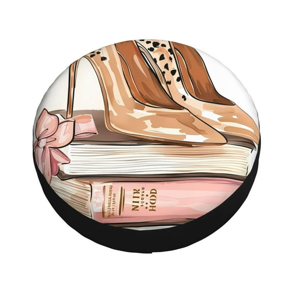 Fotbe Stylish High Heels On Books Spare Tire Cover Thickening Universal Fit for Jeep, Trailer, RV, SUV, Truck, Tough Tire Wheel Soft Cover-17 inch
