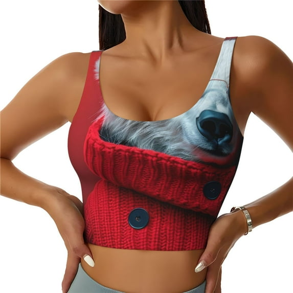 Fotbe Stylish Polar Bear Sunglasses Pattern Womens' Sports Bra Longline Wirefree Padded with Medium Support Sports Moisture-Wicking Workou Vest,Tank Top-X-Large