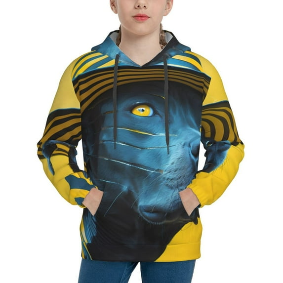Fotbe Stylish Yellow Dog Pattern Youth Pullover Hooded Sweatshirt, Boys Hoodie, Kangaroo Pocket Hoodie for Kids Girls -Small