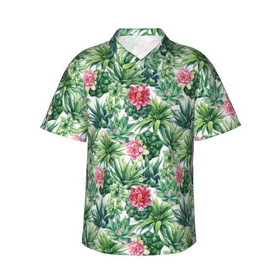 Fotbe Succulents 1 Hawaiian Shirt for Men Unisex Summer Beach Casual Short Sleeve Cotton Linen Button Down Shirts-Large