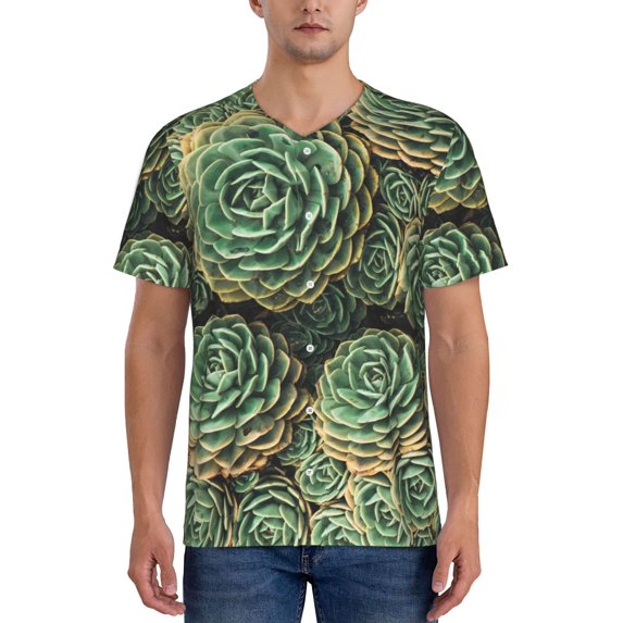 Fotbe Succulents Baseball Jersey Shirt for Men and Women, Casual Short Sleeves Button Down T-Shirt-XX-Large