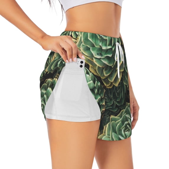 Fotbe Succulents Womens High Waist Running Shorts Athletic Workout Quick Dry Shorts for Women with Pockets Gym Yoga Summer Shorts-Small