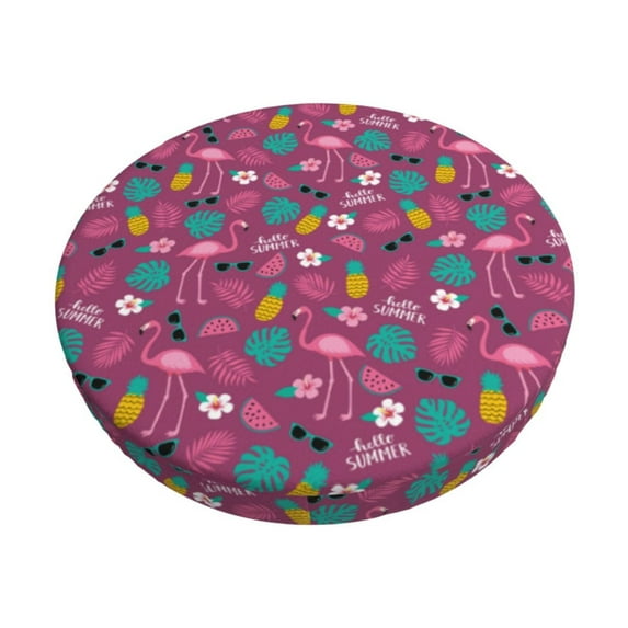 Fotbe Summer Flamingo Stool Covers Round,Waterproof Round Bar Stool Covers Bar Chair Covers Washable Stool Cushion Slipcover for 12-14 Inch Chair-