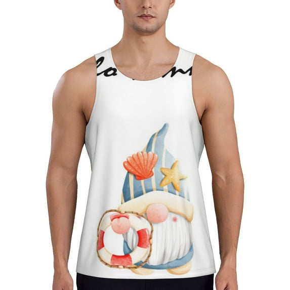Fotbe Summer Gnome Pattern Men's Quick Dry Workout Tank Top Gym Muscle Tee Fitness Bodybuilding Sleeveless T Shirt Breathable Workout Shirt-3X-Large
