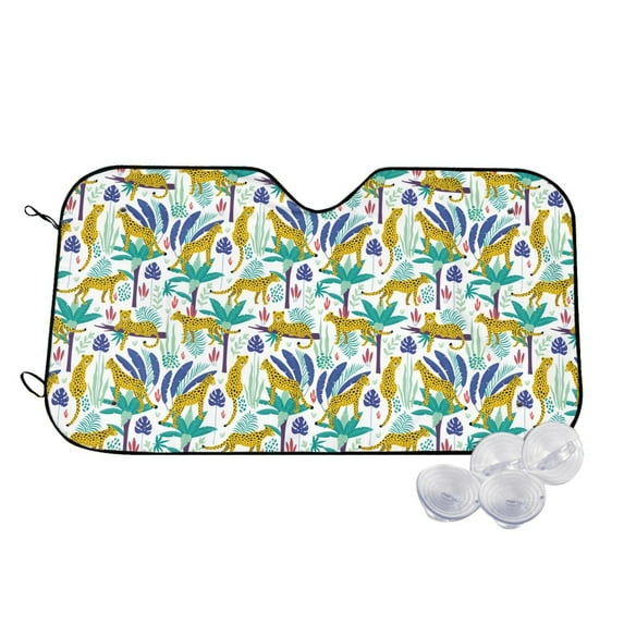 Fotbe Summer Leopard Car Windshield Sunshade | Sun Visor Protector Front Window Shade, Keeps Out UV Rays, Keeps Your Vehicle Cool-Medium