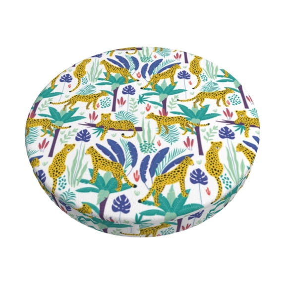 Fotbe Summer Leopard Stool Covers Round,Waterproof Round Bar Stool Covers Bar Chair Covers Washable Stool Cushion Slipcover for 12-14 Inch Chair-12 inch