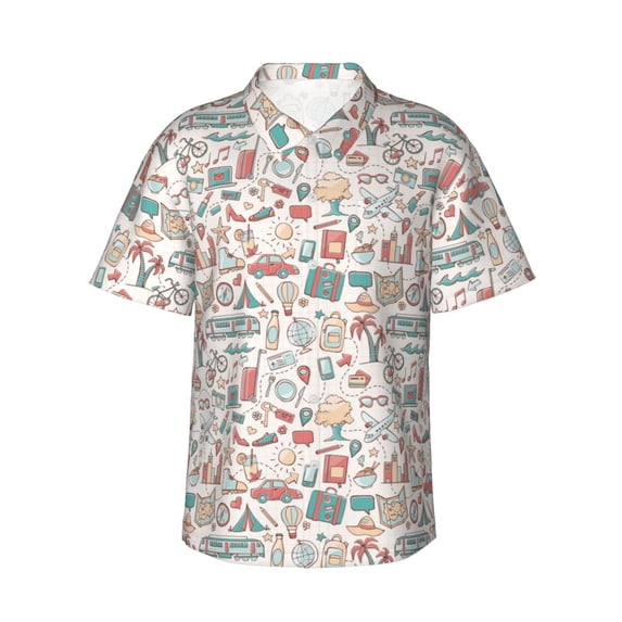 Fotbe Summer Life Hawaiian Shirt for Men Unisex Summer Beach Casual Short Sleeve Cotton Linen Button Down Shirts-Medium