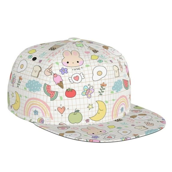 Fotbe Summer Rabbit Flat Bill Visor Cap Classic Snapback Hat Polyester Foam Trucker Hat Trucker Cap Adjustable Baseball Cap