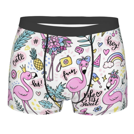 Fotbe Summer with Flamingo Men’s Total Support Pouch Boxer Briefs, X-Temp Cooling, Moisture-Wicking Underwear, Regular, Long-leg and Trunk-XX-Large