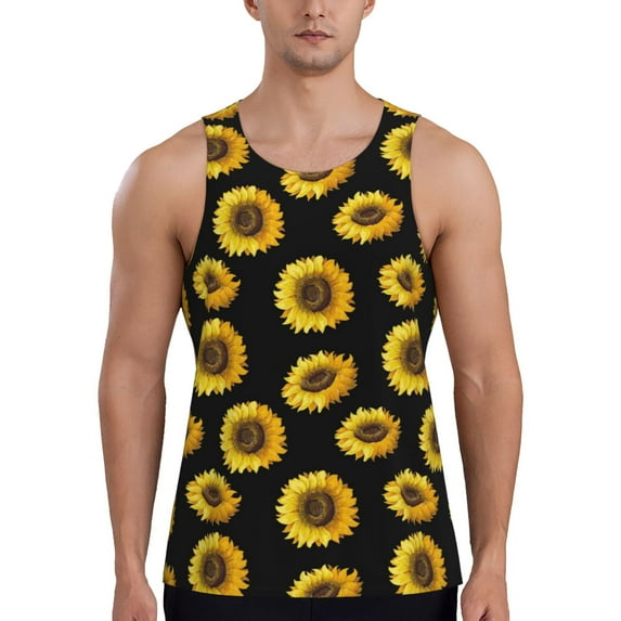 Fotbe Sunflower (2) Pattern Men's Quick Dry Workout Tank Top Gym Muscle Tee Fitness Bodybuilding Sleeveless T Shirt Breathable Workout Shirt-Medium