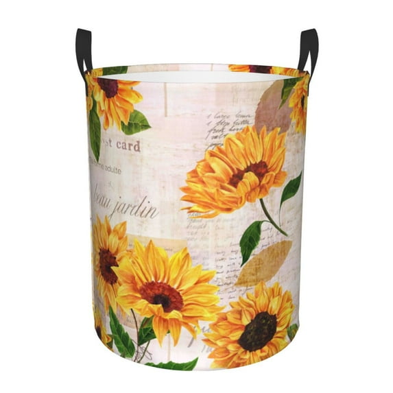Fotbe Sunflower 5 Laundry Basket with Handles, Waterproof Large Laundry Hamper, Wash Bag for Corner Dorm, Rolling Laundry Basket with Handles-Medium