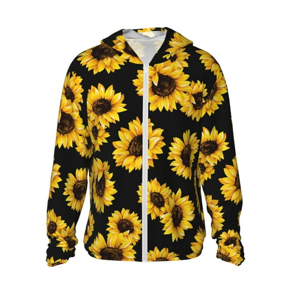 Fotbe Sunflower 6 Men's Women's UPF 50+ Sun Protection Jacket Hooded Cooling Shirt with Pockets Hiking Outdoor Performance-Small
