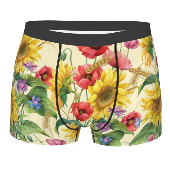 Fotbe Sunflower Cornflower Poppy Men’s Total Support Pouch Boxer Briefs, X-Temp Cooling, Moisture-Wicking Underwear, Regular, Long-leg and Trunk-Small