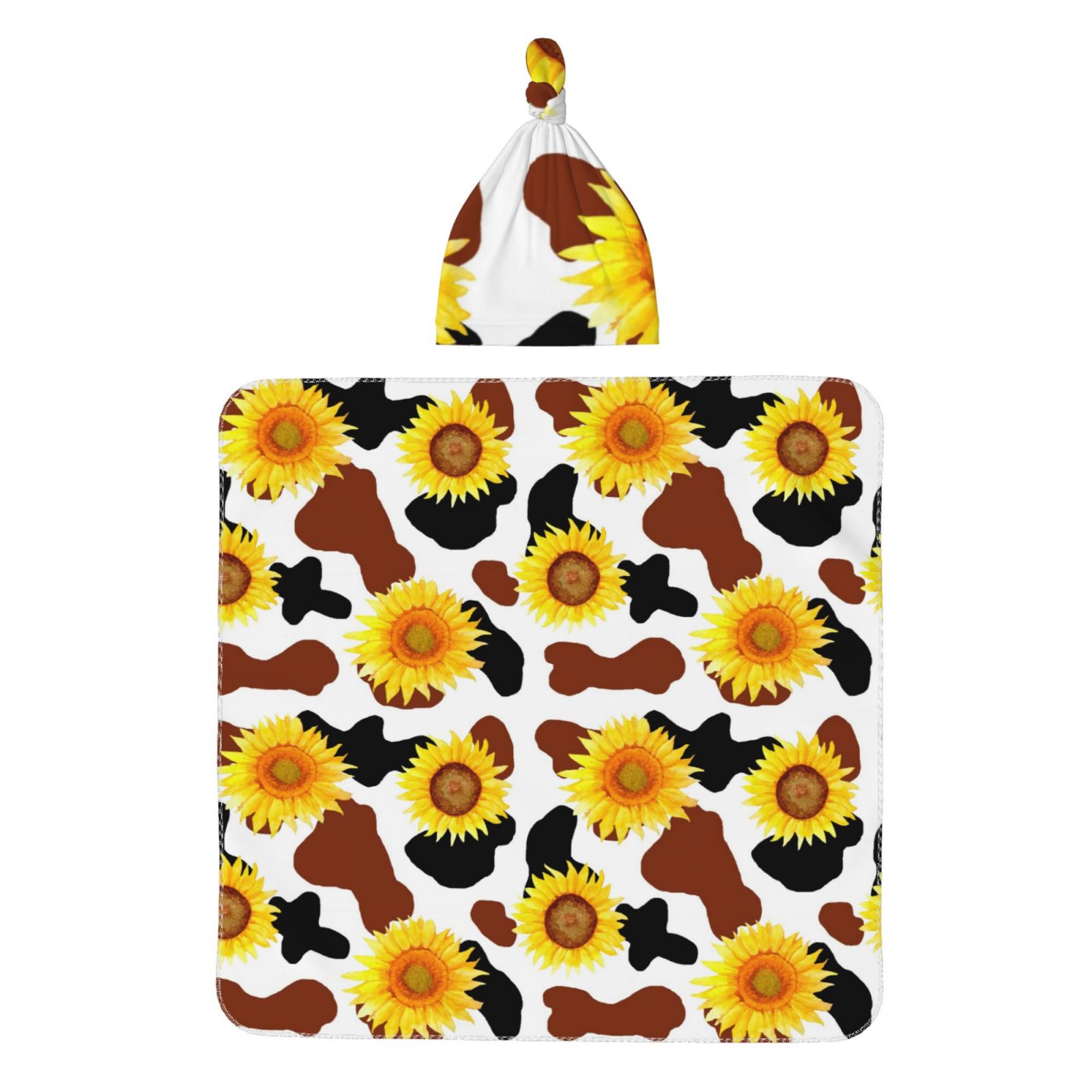 Fotbe Sunflower Cow Printed Baby Swaddle Blanket and Headband Set