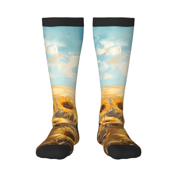 Fotbe Sunflower Field Bliss print Women's Men's Novelty Crew Socks Cotton Socks Knee High Socks for Walking,Running,Nurses,Pregnancy