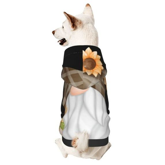 Fotbe Sunflower Gnomes 4 Print Small Dog Sweater Hoodies Pet Grey Hooded Soft Fleece Sweatshirts with Pocket Fall Winter Puppy Cat Sweaters Warm Clothes-Small