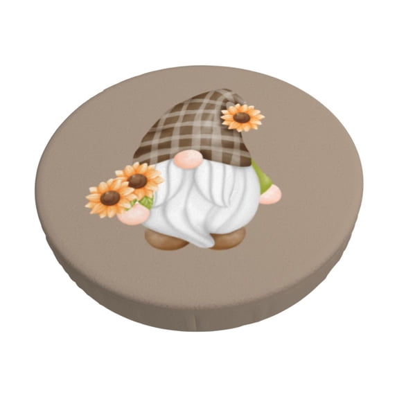 Fotbe Sunflower Gnomes 4 Stool Covers Round,Waterproof Round Bar Stool Covers Bar Chair Covers Washable Stool Cushion Slipcover for 12-14 Inch Chair-
