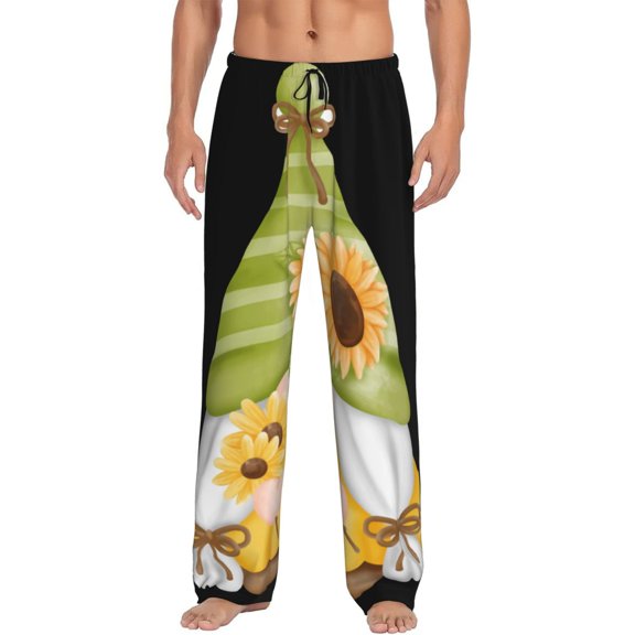 Fotbe Sunflower Gnomes Men's Pajama Pants,Sleepwear Pants,Pj Bottoms Drawstring And Pockets-X-Large