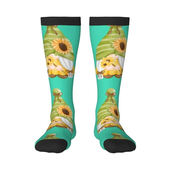 Fotbe Sunflower Gnomes print Women's Men's Novelty Crew Socks Cotton Socks Knee High Socks for Walking,Running,Nurses,Pregnancy
