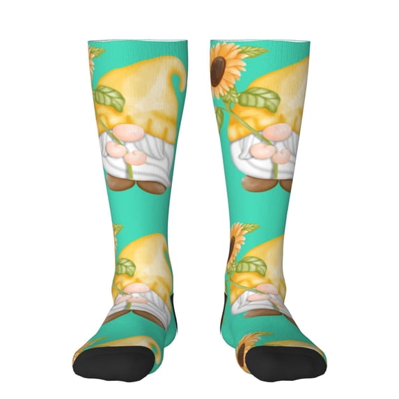 Fotbe Sunflower Gnomes5 print Women's Men's Novelty Crew Socks Cotton Socks Knee High Socks for Walking,Running,Nurses,Pregnancy