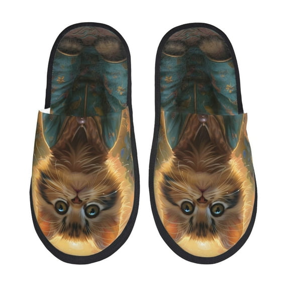 Fotbe Sunflower Meditating Cat Pattern Women's Fuzzy Slippers Plush Slippers Fluffy Winter House Shoes Indoor and Outdoor-Medium