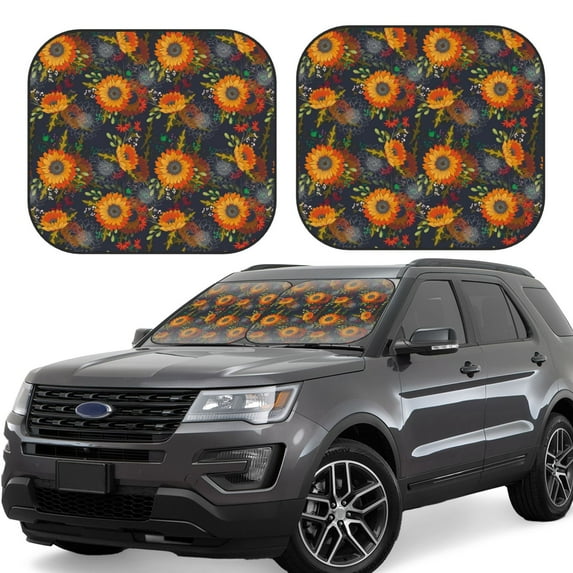 Fotbe Sunflowers 2-Piece Car Windshield Sun Shade | Sun Blocker for Car Windshield | Foldable Automotive Interior Accessories for Sun Protection-Large