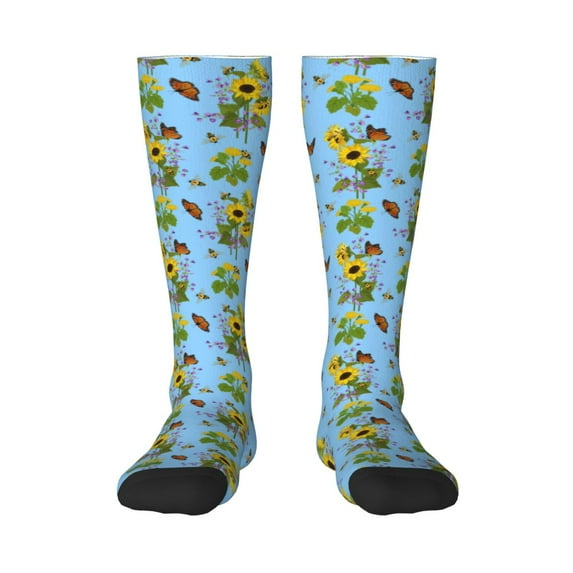 Fotbe Sunflowers And Bees print Women's Men's Novelty Crew Socks Cotton Socks Knee High Socks for Walking,Running,Nurses,Pregnancy