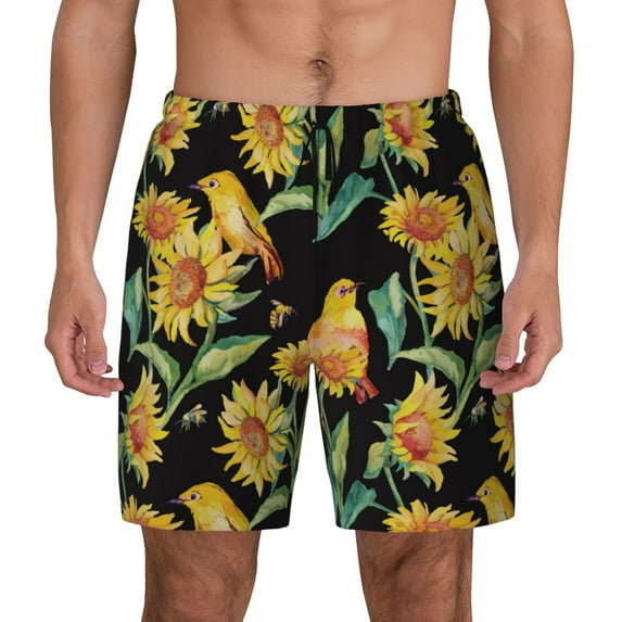 Fotbe Sunflowers And Bird Men’s Swim Trunks Quick Dry Swim Shorts Board Shorts with Mesh Lining-Medium
