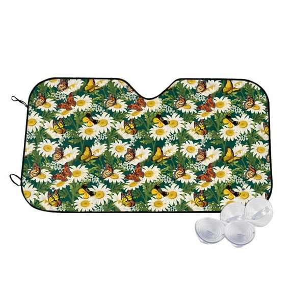 Fotbe Sunflowers And Butterflies Car Windshield Sunshade | Sun Visor Protector Front Window Shade, Keeps Out UV Rays, Keeps Your Vehicle Cool-Small