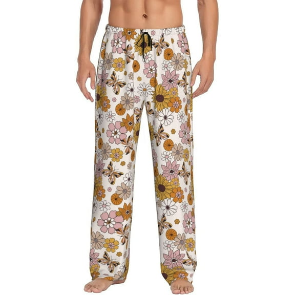 Fotbe Sunflowers And Butterflies Men's Pajama Pants,Sleepwear Pants,Pj Bottoms Drawstring And Pockets-Small