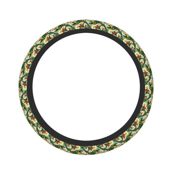 Fotbe Sunflowers And Butterflies Steering Wheel Cover Universal 15 in Car Accessories for Men Women,Steering Wheel Protector Comfortable Protective Case for SUV Sedan Decor