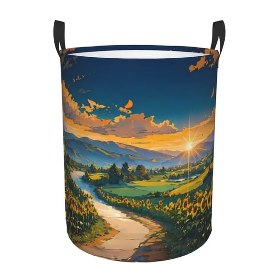Fotbe Sunflowers At Sunset Pattern Laundry Basket with Handles, Waterproof Large Laundry Hamper, Wash Bag for Corner Dorm, Rolling Laundry Basket with Handles-