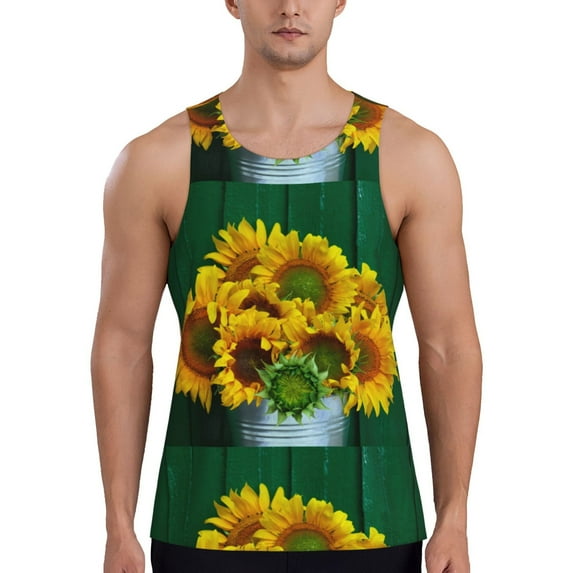 Fotbe Sunflowers in Bucket Pattern Men's Quick Dry Workout Tank Top Gym Muscle Tee Fitness Bodybuilding Sleeveless T Shirt Breathable Workout Shirt-Medium