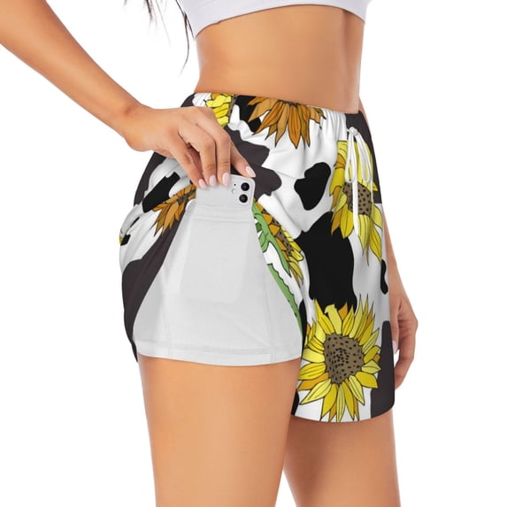 Fotbe Sunflowers Country Womens High Waist Running Shorts Athletic Workout Quick Dry Shorts for Women with Pockets Gym Yoga Summer Shorts-Large