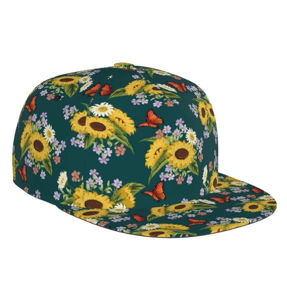 Fotbe Sunflowers Flat Bill Visor Cap Classic Snapback Hat Polyester Foam Trucker Hat Trucker Cap Adjustable Baseball Cap