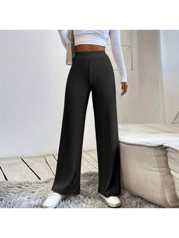 Wide Leg High Waisted Pants For Women Casual Solid Color Straight Leg Trousers With No Pockets Petite Pant Suits for Women Casual Loose Pants for Women Elastic Waist Casual Business Casual Pants for