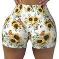 thumbnail image 1 of Fotbe Sunflowers Leaves And Birds Seamless Shorts, Womens Workout Shorts High Waist Stretch Booty Short for Gym/Yoga/Running/Biking-Medium, 1 of 9