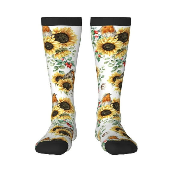 Fotbe Sunflowers Leaves And Birds print Women's Men's Novelty Crew Socks Cotton Socks Knee High Socks for Walking,Running,Nurses,Pregnancy