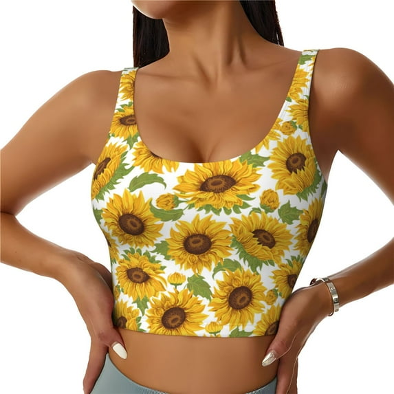 Fotbe Sunflowers Pattern Womens' Sports Bra Longline Wirefree Padded with Medium Support Sports Moisture-Wicking Workou Vest,Tank Top-Medium