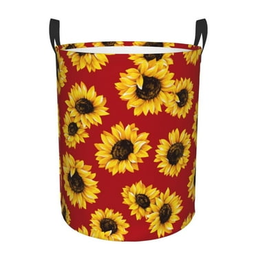 Fotbe Sunflowers On Red Laundry Basket with Handles, Waterproof Large Laundry Hamper, Wash Bag for Corner Dorm, Rolling Laundry Basket with Handles-Small