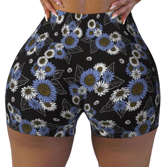 Fotbe Sunflowers Seamless Shorts, Womens Workout Shorts High Waist Stretch Booty Short for Gym/Yoga/Running/Biking-