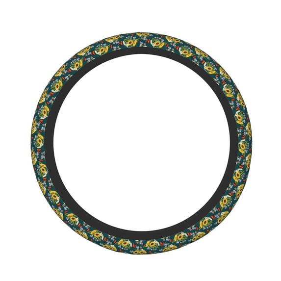 Fotbe Sunflowers Steering Wheel Cover Universal 15 in Car Accessories for Men Women,Steering Wheel Protector Comfortable Protective Case for SUV Sedan Decor