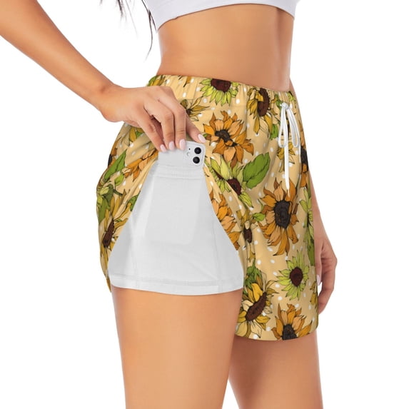 Fotbe Sunflowers Womens High Waist Running Shorts Athletic Workout Quick Dry Shorts for Women with Pockets Gym Yoga Summer Shorts-X-Large