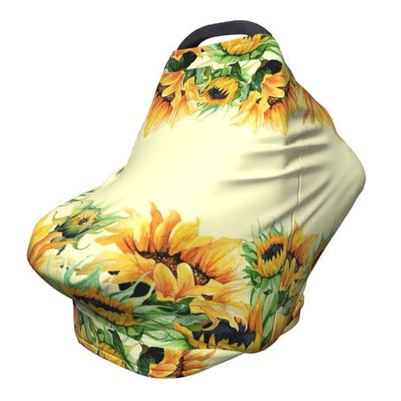 Fotbe Sunflowers On A Yellow Background Pattern Car Seat Covers for Babies, Nursing Breastfeeding Cover Infant Carseat Canopy, Soft Stretchy Carrier Cover