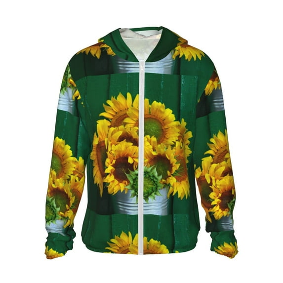 Fotbe Sunflowers in Bucket Men's Women's UPF 50+ Sun Protection Jacket Hooded Cooling Shirt with Pockets Hiking Outdoor Performance-Large