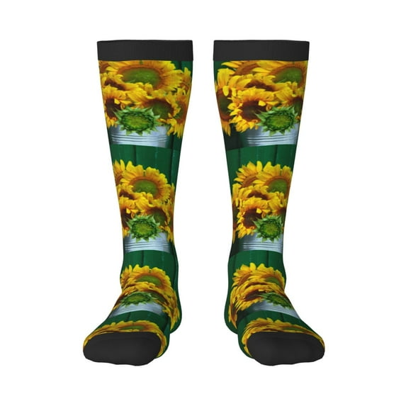 Fotbe Sunflowers in Bucket print Women's Men's Novelty Crew Socks Cotton Socks Knee High Socks for Walking,Running,Nurses,Pregnancy