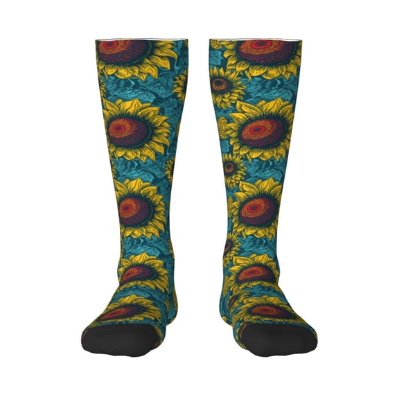 Fotbe Sunflowers print Women's Men's Novelty Crew Socks Cotton Socks Knee High Socks for Walking,Running,Nurses,Pregnancy