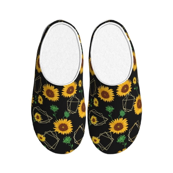 Fotbe Sunflowers3 Pattern Women's Fuzzy Curly Fur Memory Foam Loafer Slippers Indoor Outdoor Slippers Winter Home Shoes-35/36