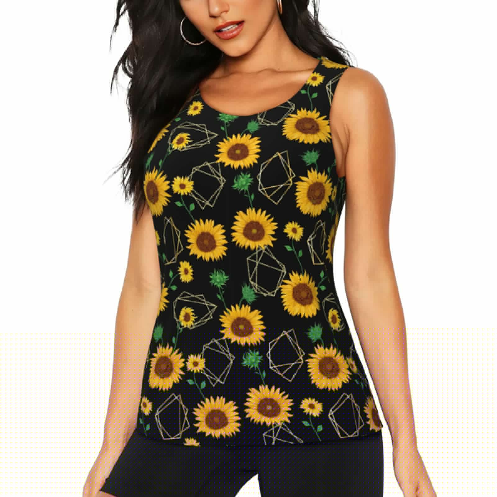 Fotbe Sunflowers3 Womens Loose Fit Casual Flowy Slim-Fit Tank Tops Athletic Round Neck Trendy Sleeveless Summer Tops for Gym and Yoga-X-Large